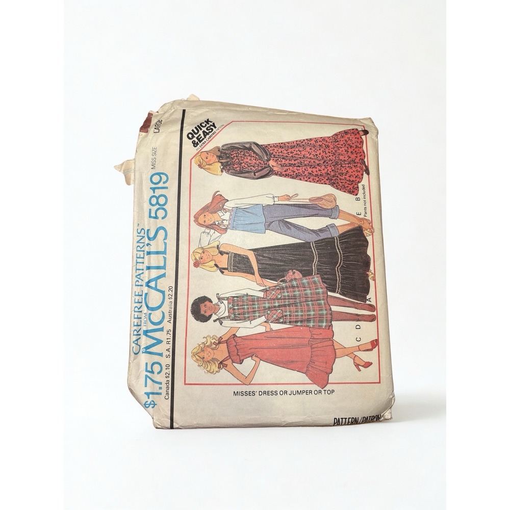 Vintage 1977 McCall's 5819 Misses' Dress, Tiered, or Top Sewing Pattern - Size L